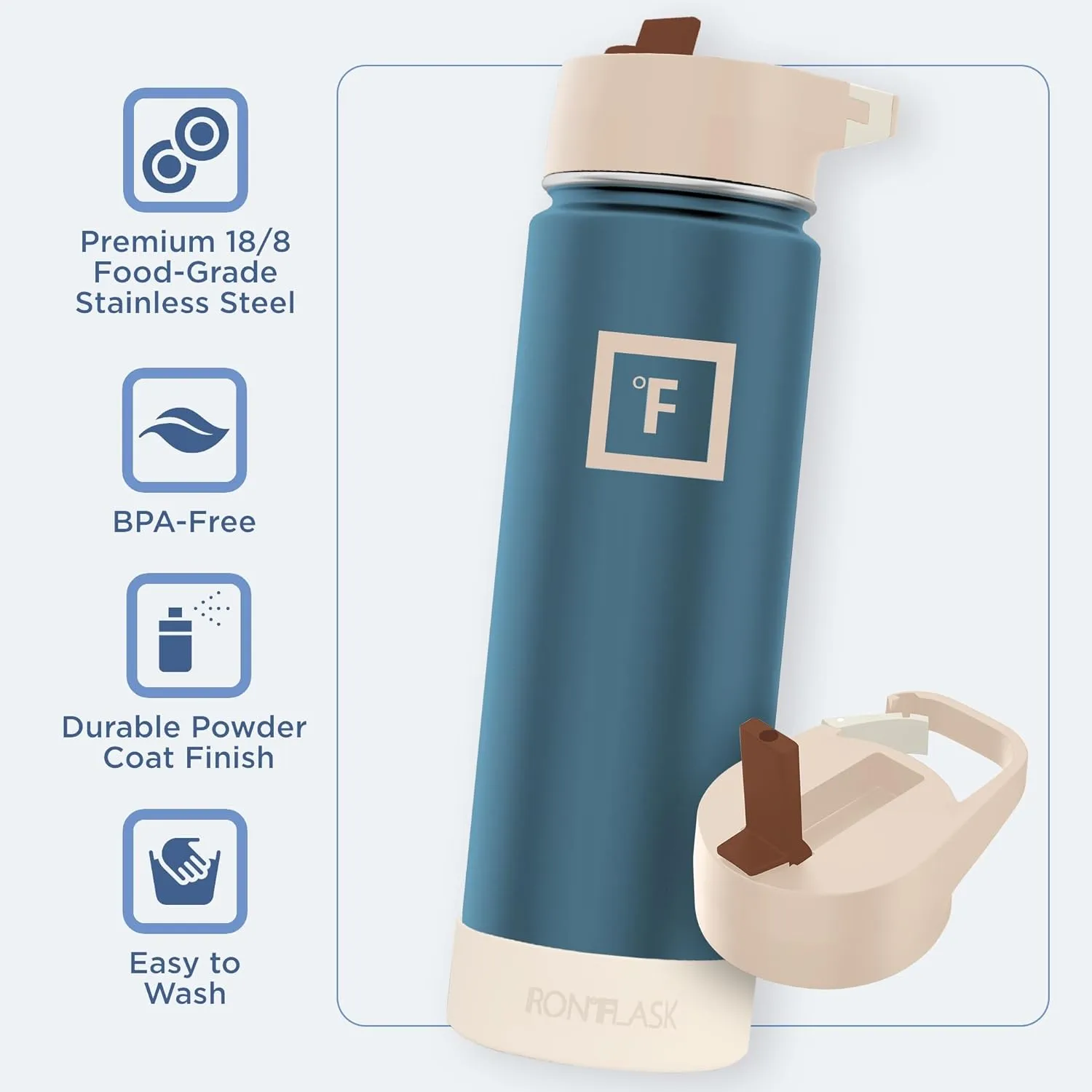 IRON FLASK Camping & Hiking Hydration Flask with Straw Lid & Boot - Stainless Steel, Double Walled & Vacuum Insulated Water Bottle - Leak Proof & BPA Free (Azure Mist, Straw - 22 oz)