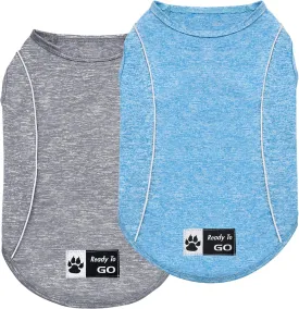 KYEESE 2Pack Dog Shirt for Small Dogs Sports Athletic Breathable Shirts with Reflective Stripe Athletic Tank Top Lightweight Dog Clothes,Grey Blue,L