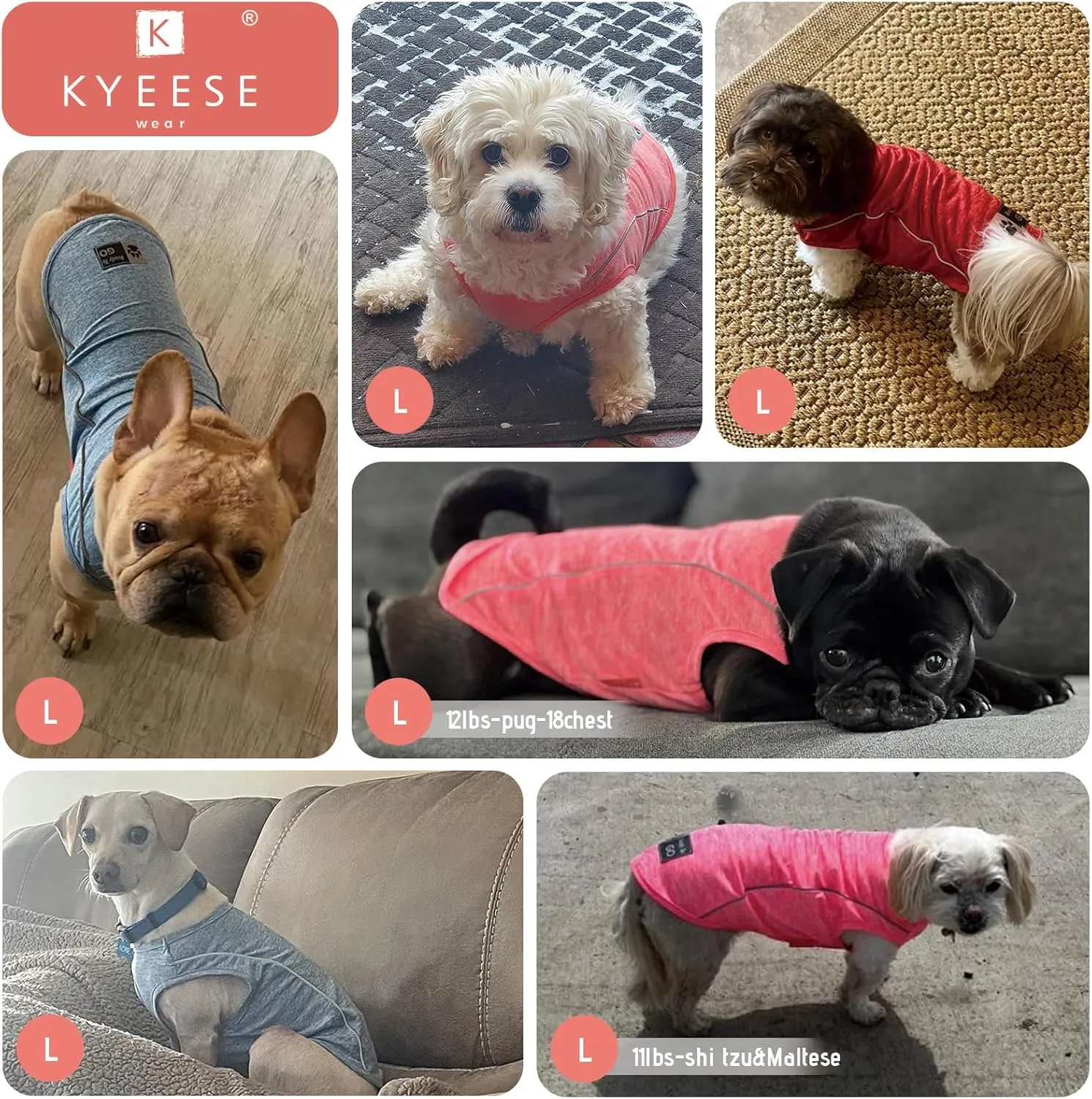 KYEESE Dog Shirts Quick Dry Reflective Lightweight Soft Pet T-Shirt Tank Top Breathable Sleeveless Vest Stretchy Dog Apparel