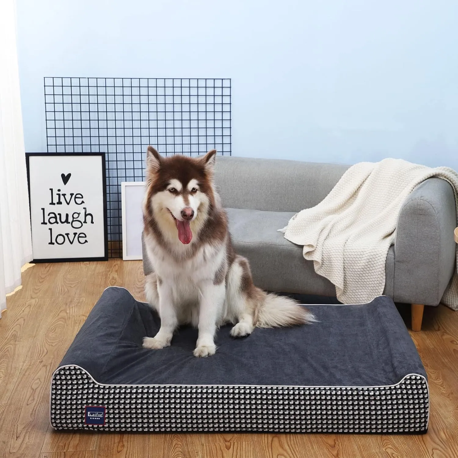 Laifug Orthopedic Memory Foam Extra Large Dog Bed with Pillow and Durable Water Proof Liner & Removable Washable Cover & Smart Design