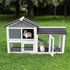 Lifeand Upgraded 61''L Deluxe Multi-Level Rabbit Hutch with Pull Out Tray, Ramp, Lockable Doors,Wooden Small Animal House,Outdoor or Indoor,Gray White (Gray White)