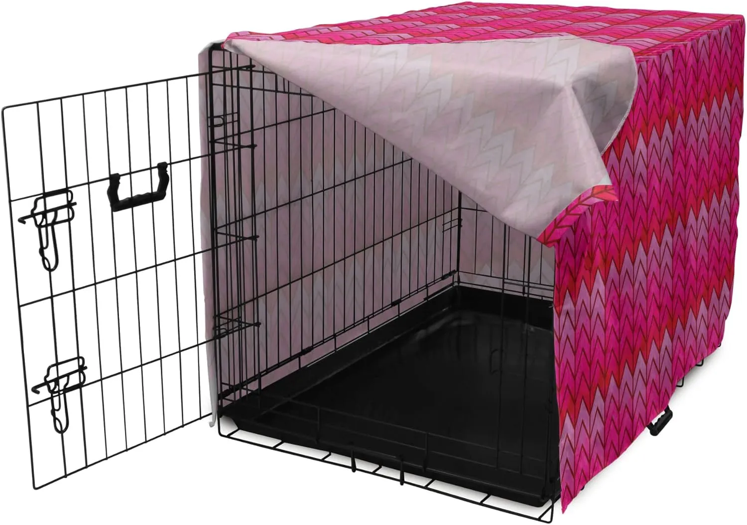 Lunarable Chevron Dog Crate Cover, Surreal Chevron Pattern Geometric Vibrant Colored Ornamental Illustration, Easy to Use Pet Kennel Cover for Medium Large Dogs, 48 Inch, Magenta Red Violet
