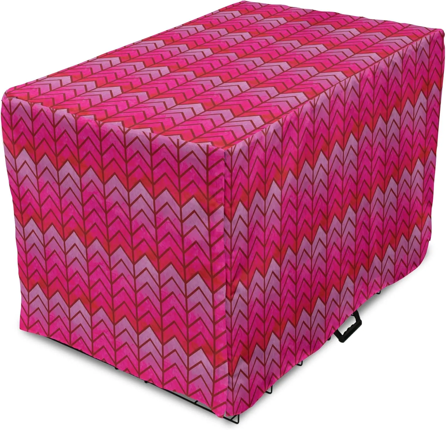 Lunarable Chevron Dog Crate Cover, Surreal Chevron Pattern Geometric Vibrant Colored Ornamental Illustration, Easy to Use Pet Kennel Cover for Medium Large Dogs, 48 Inch, Magenta Red Violet