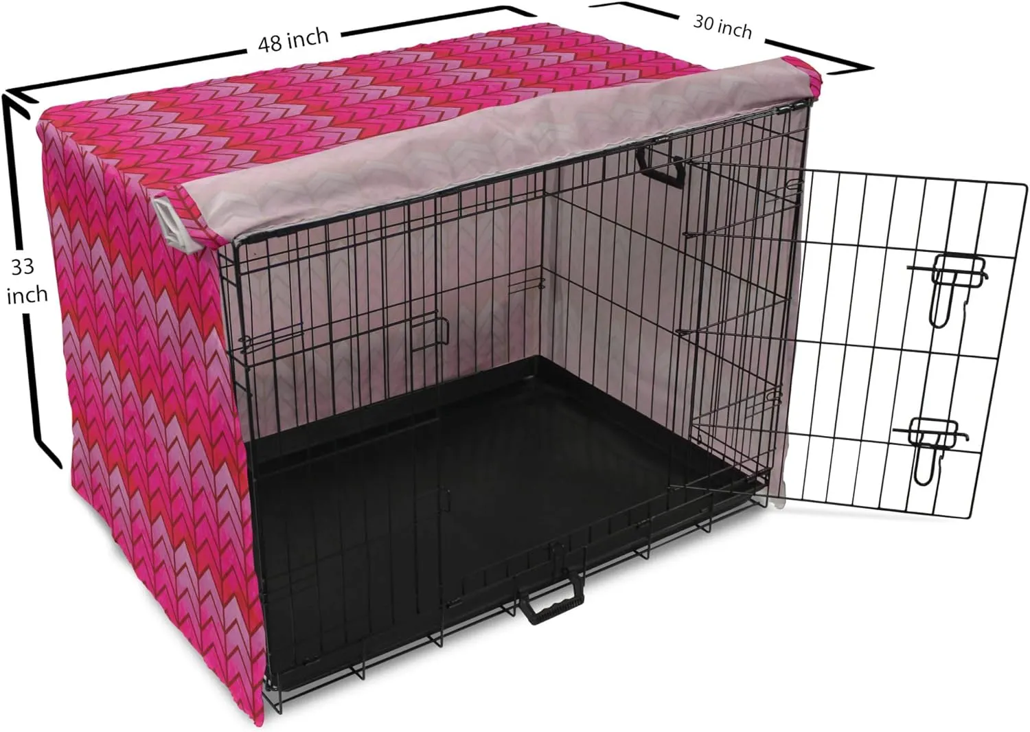 Lunarable Chevron Dog Crate Cover, Surreal Chevron Pattern Geometric Vibrant Colored Ornamental Illustration, Easy to Use Pet Kennel Cover for Medium Large Dogs, 48 Inch, Magenta Red Violet