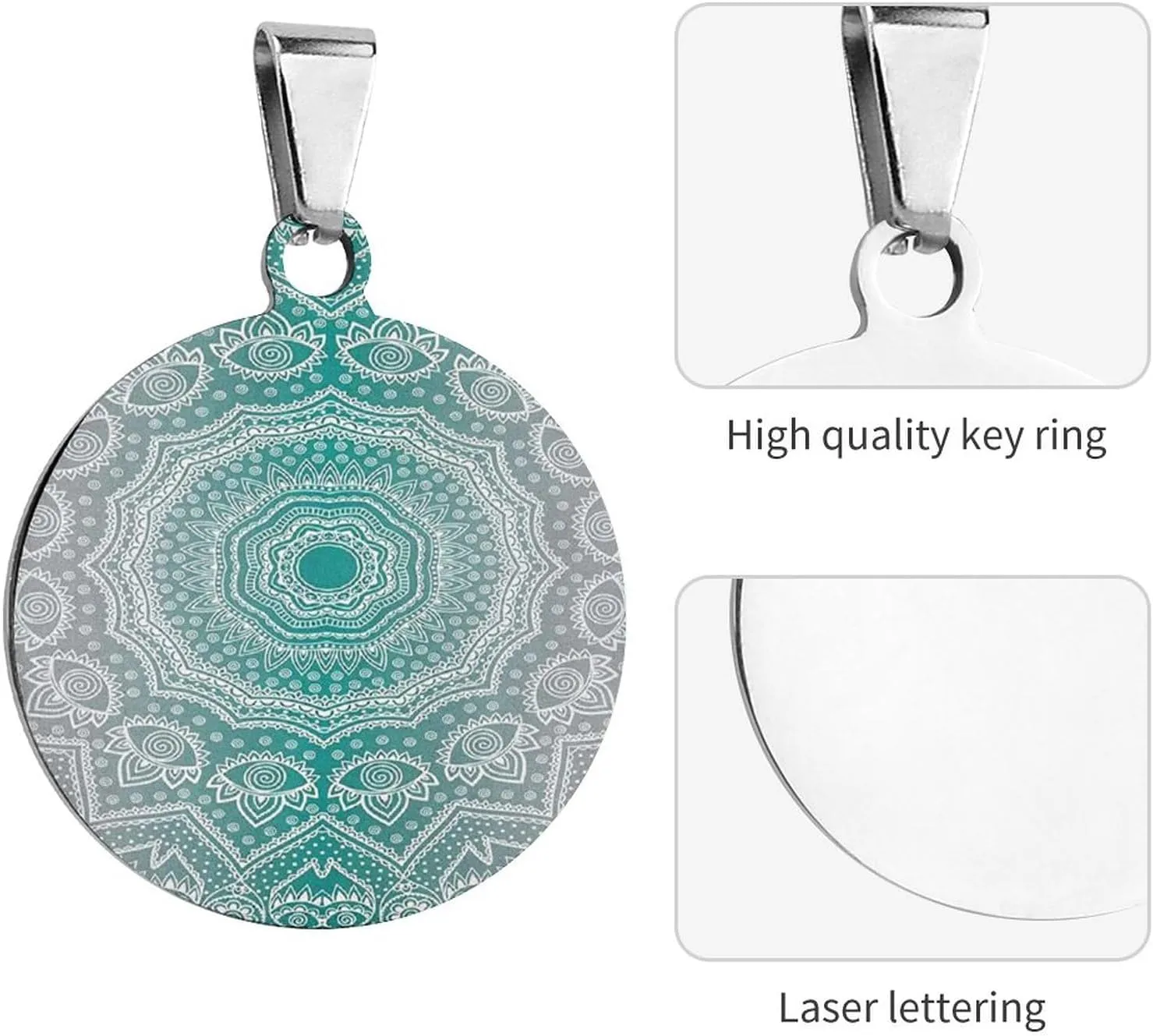 Mandala Ombre Sacred Geometry Occult Pattern Stainless Steel Pet ID Tags Personalized Dog and Cat Tags Cute Collar Tags Circular