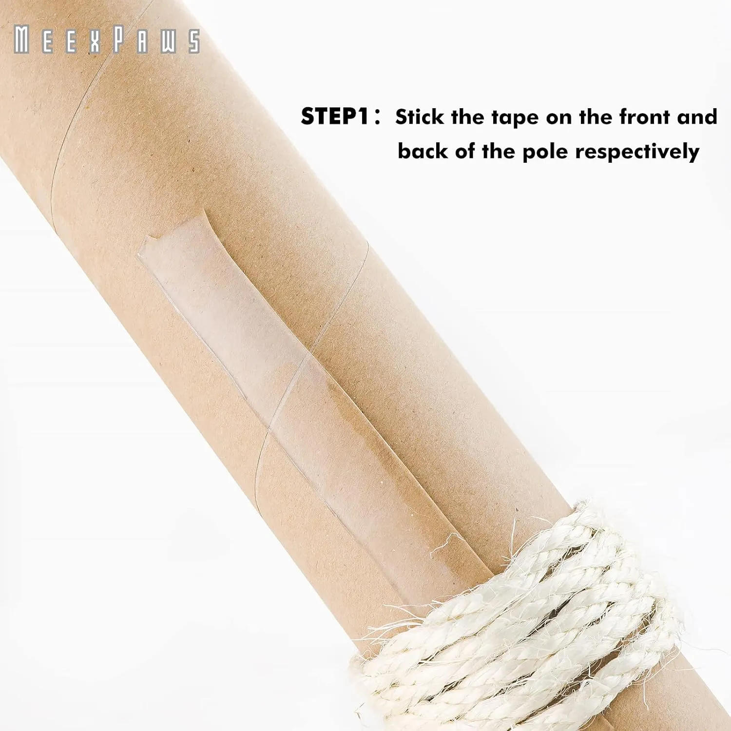 MEEXPAWS Natural Strong Sisal Rope Replacement for Cat Scratching Posts | Adhesive Tapes for Winding Easy & Tight | 1/4  Diameter | Brown | 164FT