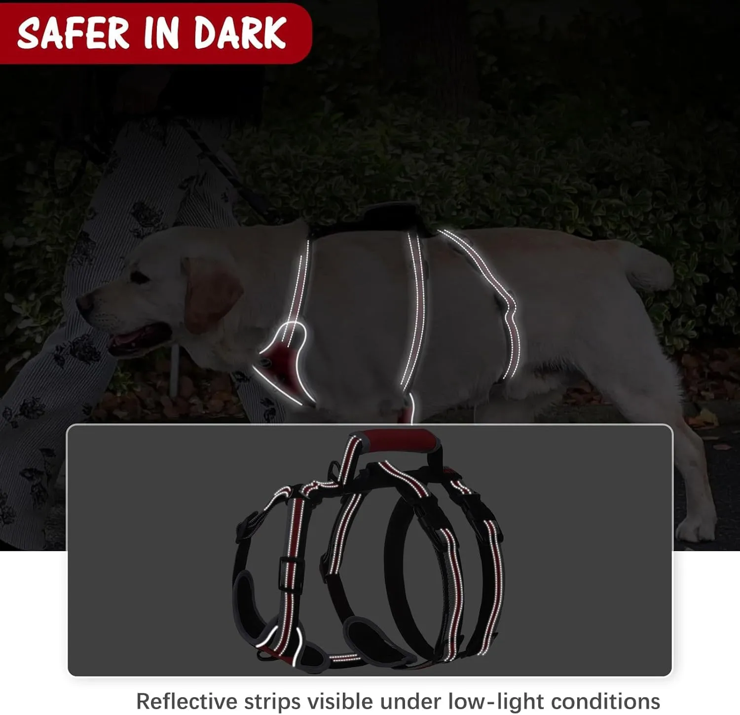 Mihachi Escape Proof Dog Harness - No Pull Dog Harness with Handle, Soft Padded Reflective and Adjustable Full Body Pet Harness Vest for Medium Large Dogs Walking Hiking Training, Red Large