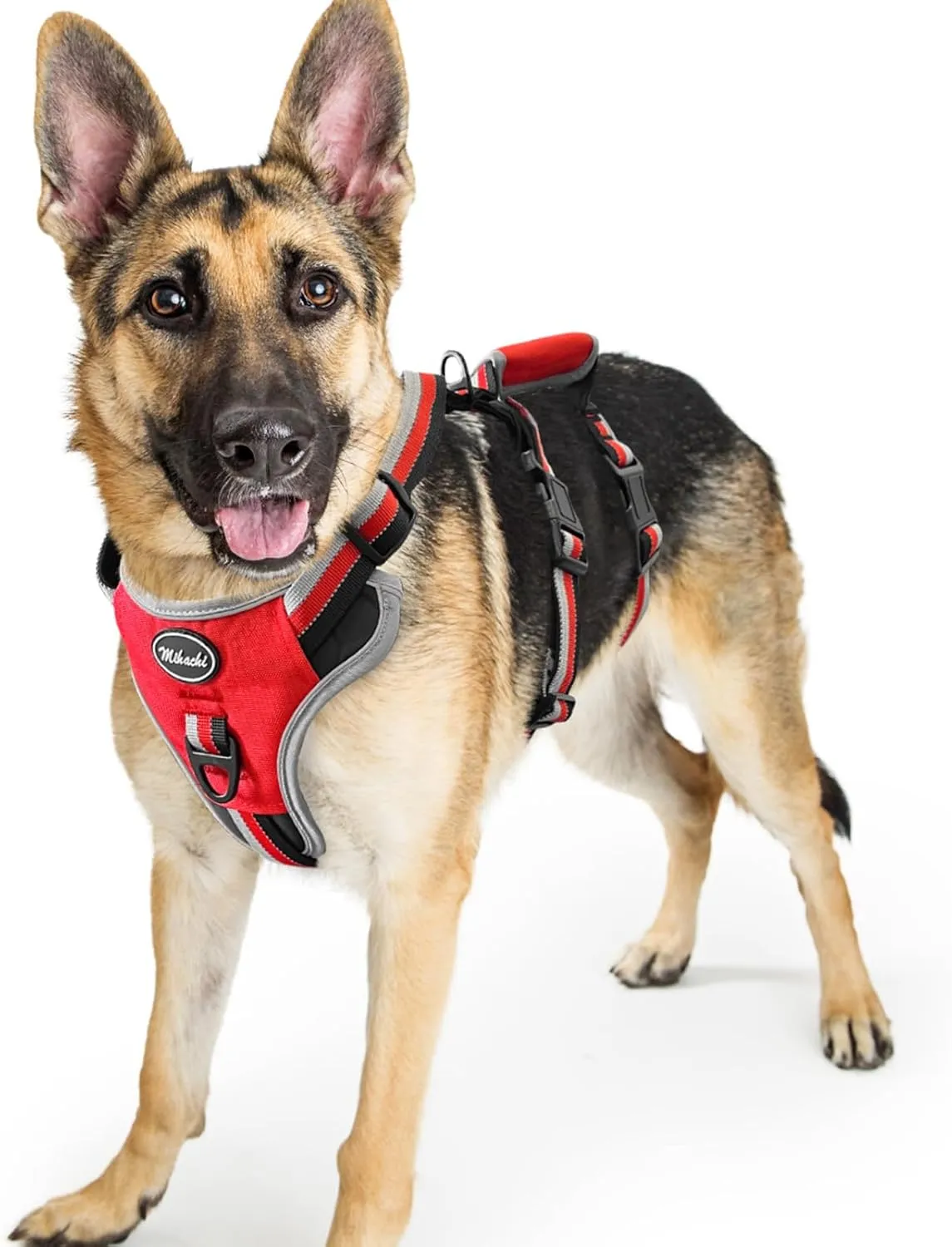 Mihachi Escape Proof Dog Harness - No Pull Dog Harness with Handle, Soft Padded Reflective and Adjustable Full Body Pet Harness Vest for Medium Large Dogs Walking Hiking Training, Red Large