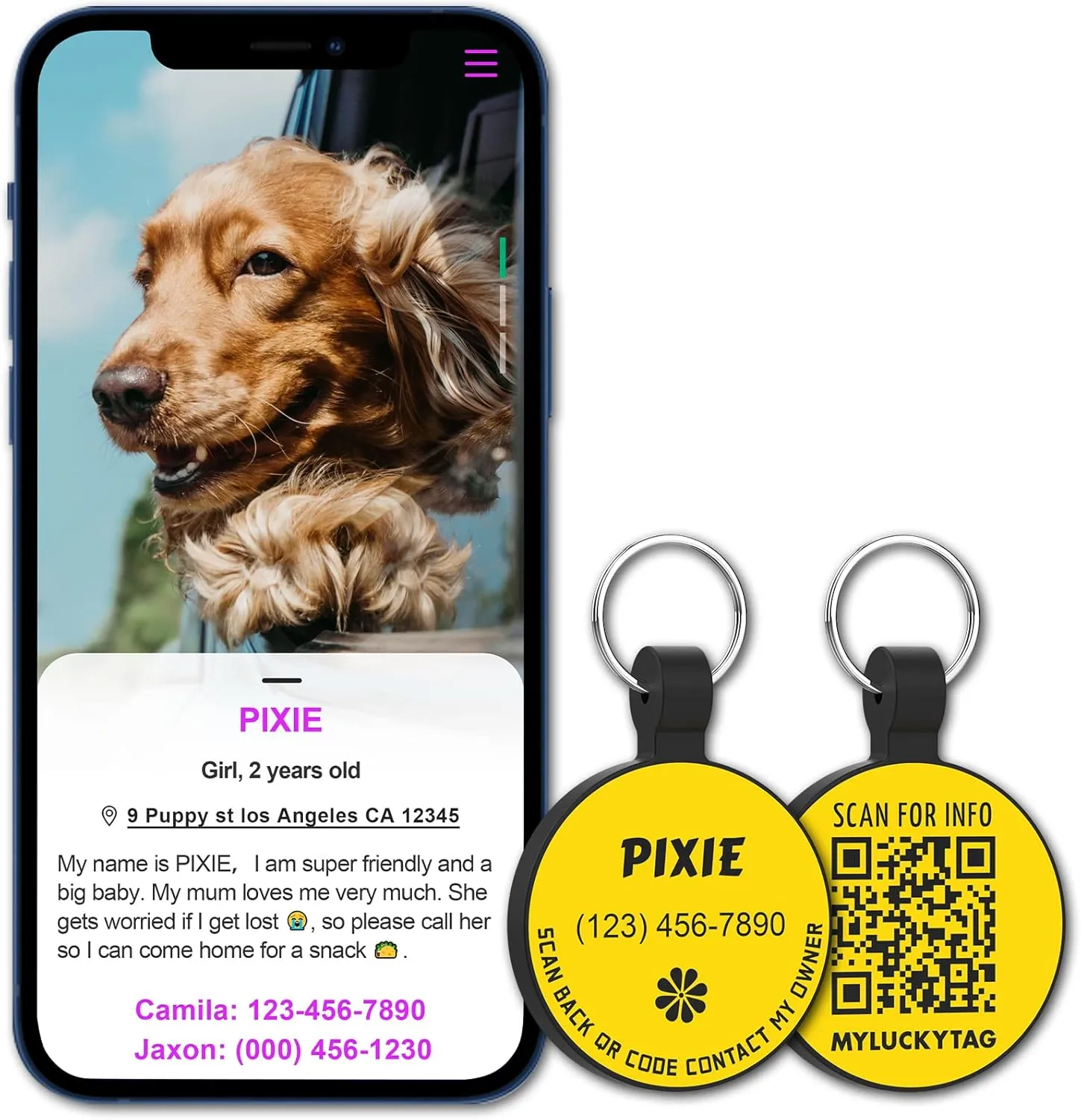 MYLUCKYTAG Personalized Dog ID Tags - Silent Silicone QR Code Tags - Online Pet Profile - Send Pet Location Alert Email When Scanned
