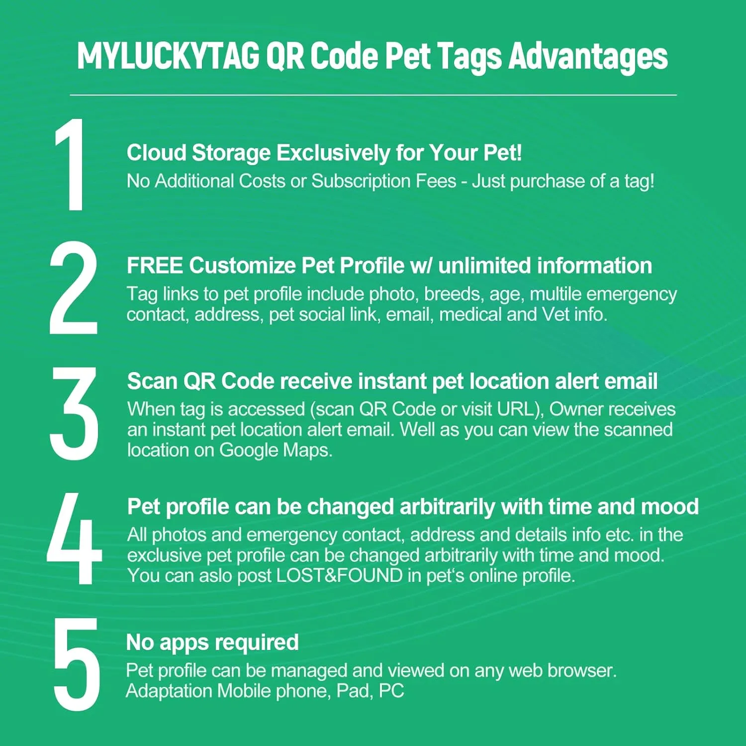 MYLUCKYTAG Personalized Dog ID Tags - Silent Silicone QR Code Tags - Online Pet Profile - Send Pet Location Alert Email When Scanned