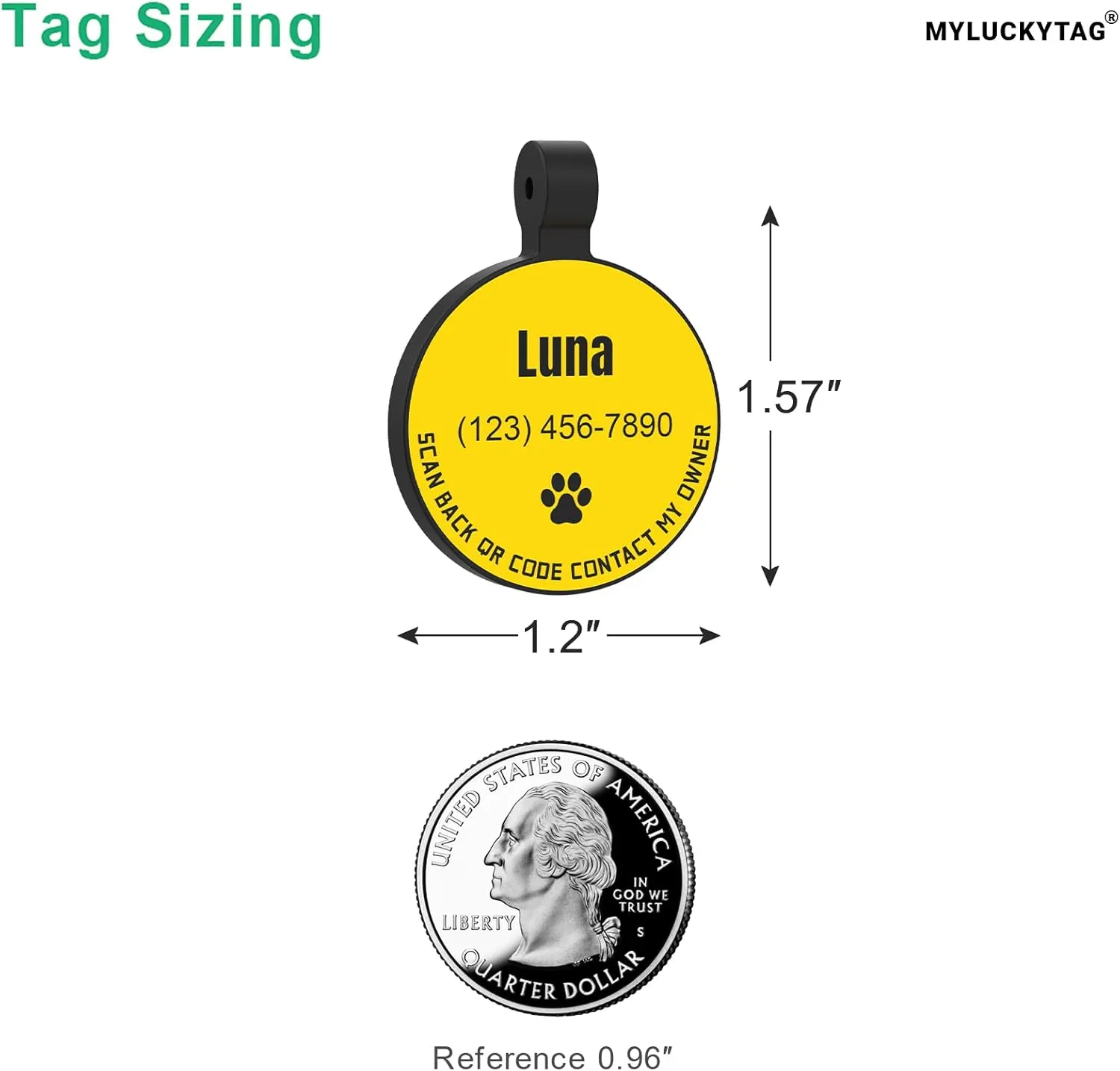 MYLUCKYTAG Personalized Dog ID Tags - Silent Silicone QR Code Tags - Online Pet Profile - Send Pet Location Alert Email When Scanned