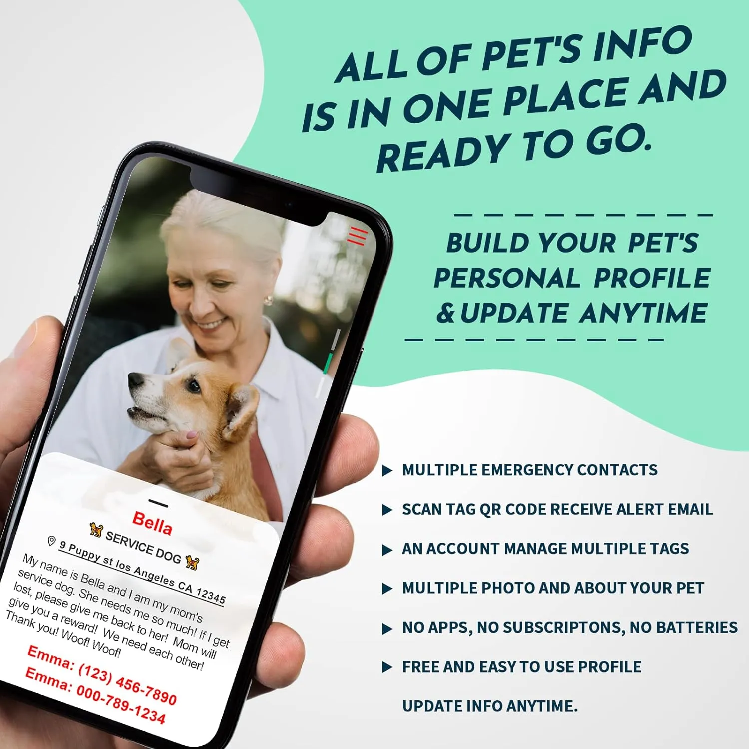 MYLUCKYTAG Service Dog ID, QR Code Stainless Steel Tag, Engraved, Durable, Digital Pet ID, Online Profile, Location Alert Email