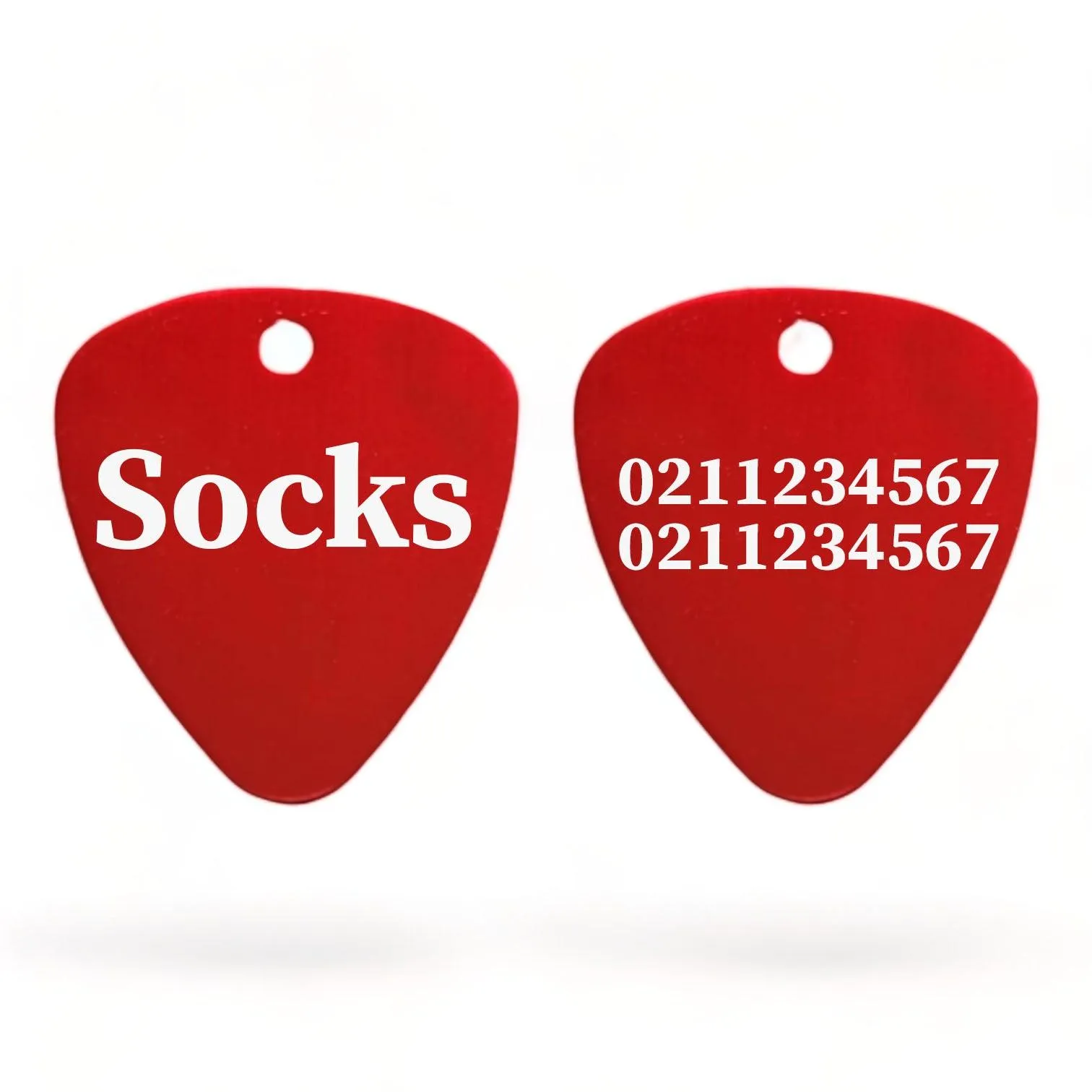 Name Front & 2 Numbers Back Guitar Pick Cat, Kitten & Dog ID Pet Tag