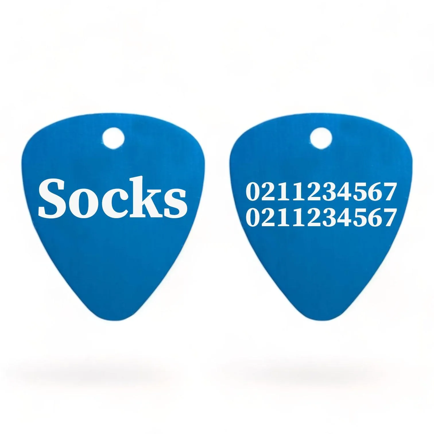 Name Front & 2 Numbers Back Guitar Pick Cat, Kitten & Dog ID Pet Tag