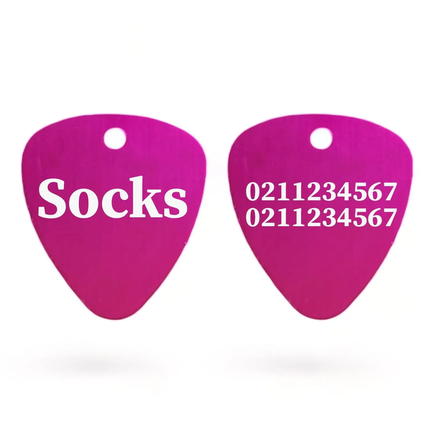 Name Front & 2 Numbers Back Guitar Pick Cat, Kitten & Dog ID Pet Tag