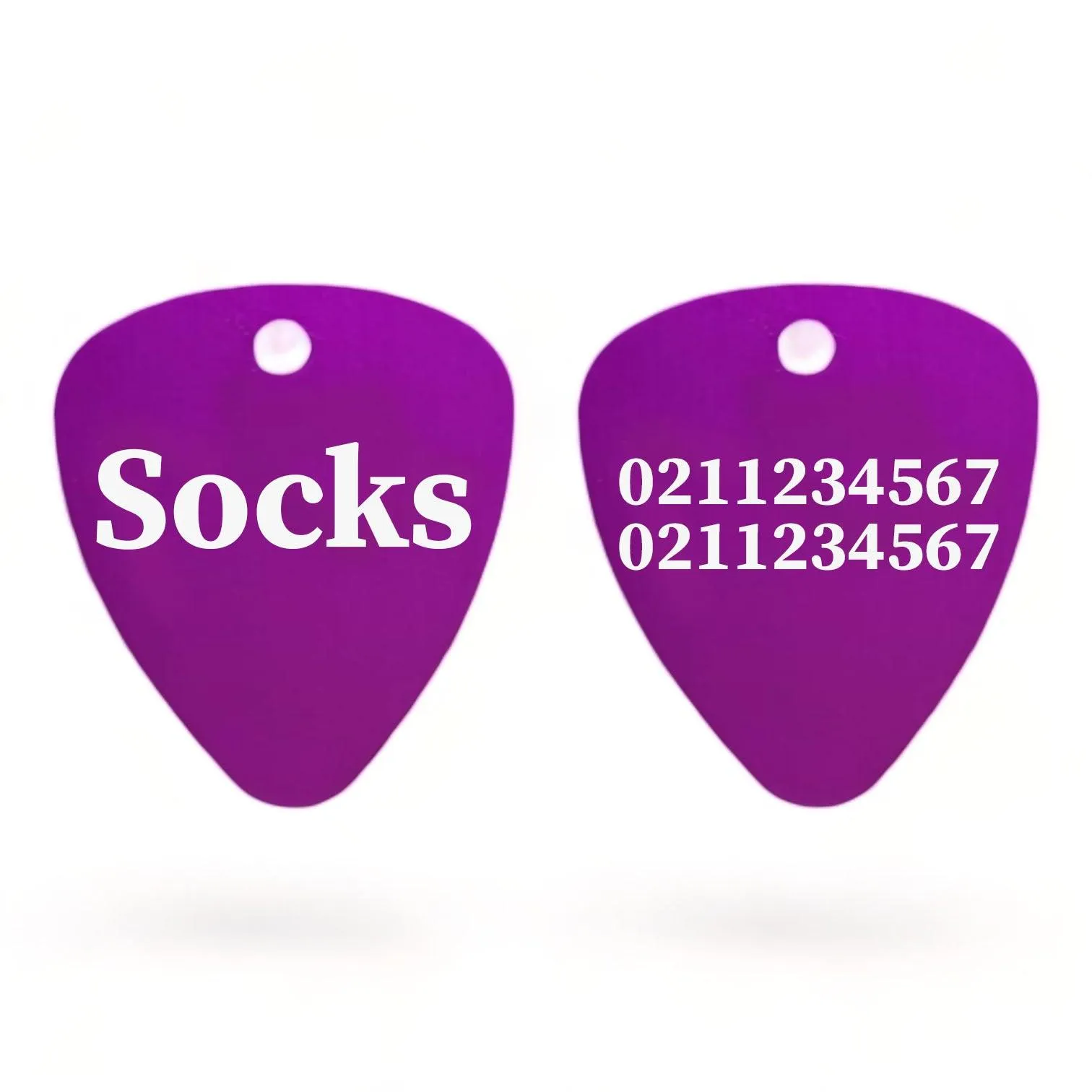 Name Front & 2 Numbers Back Guitar Pick Cat, Kitten & Dog ID Pet Tag