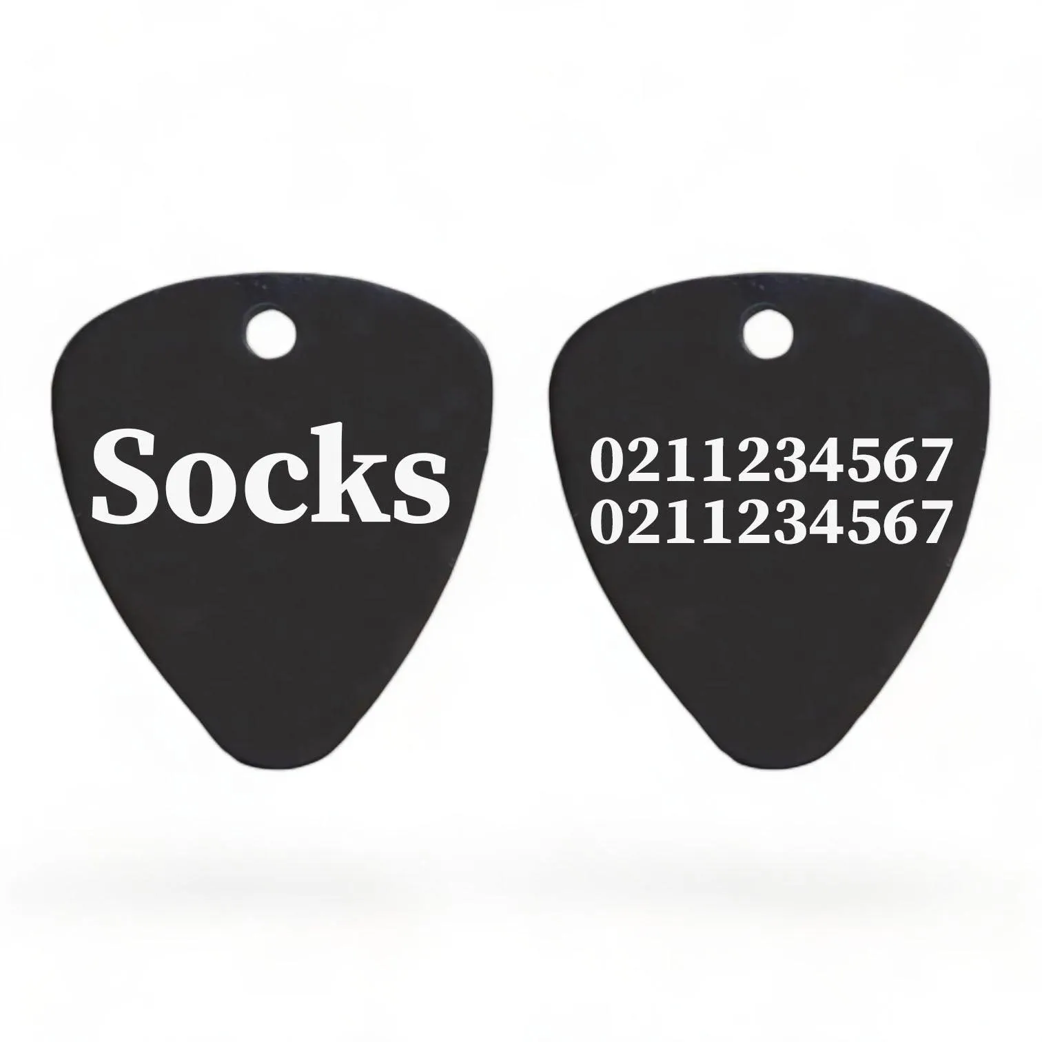 Name Front & 2 Numbers Back Guitar Pick Cat, Kitten & Dog ID Pet Tag