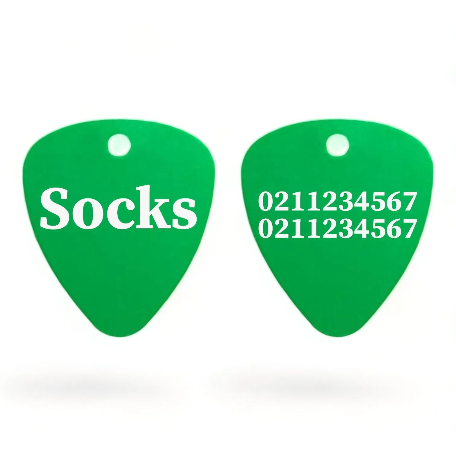 Name Front & 2 Numbers Back Guitar Pick Cat, Kitten & Dog ID Pet Tag