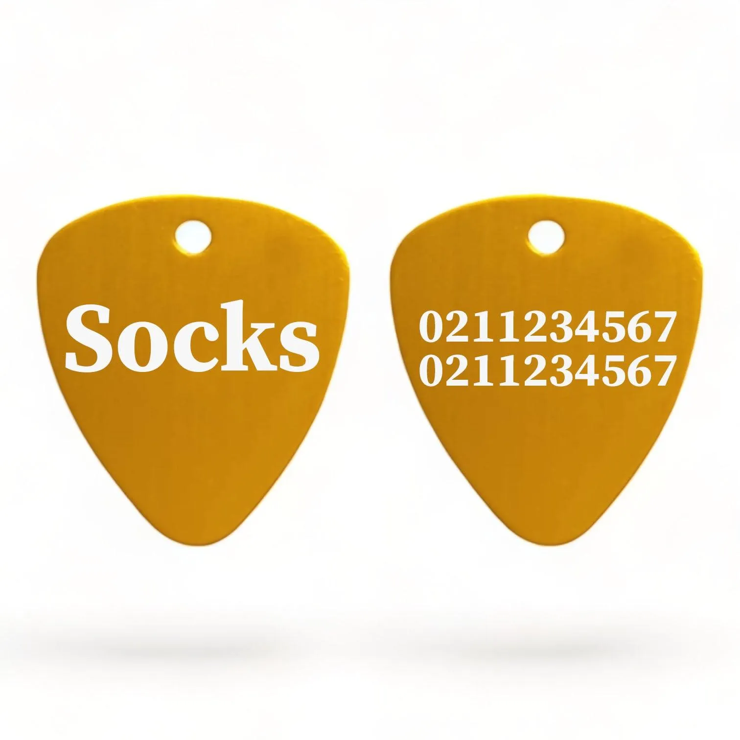 Name Front & 2 Numbers Back Guitar Pick Cat, Kitten & Dog ID Pet Tag