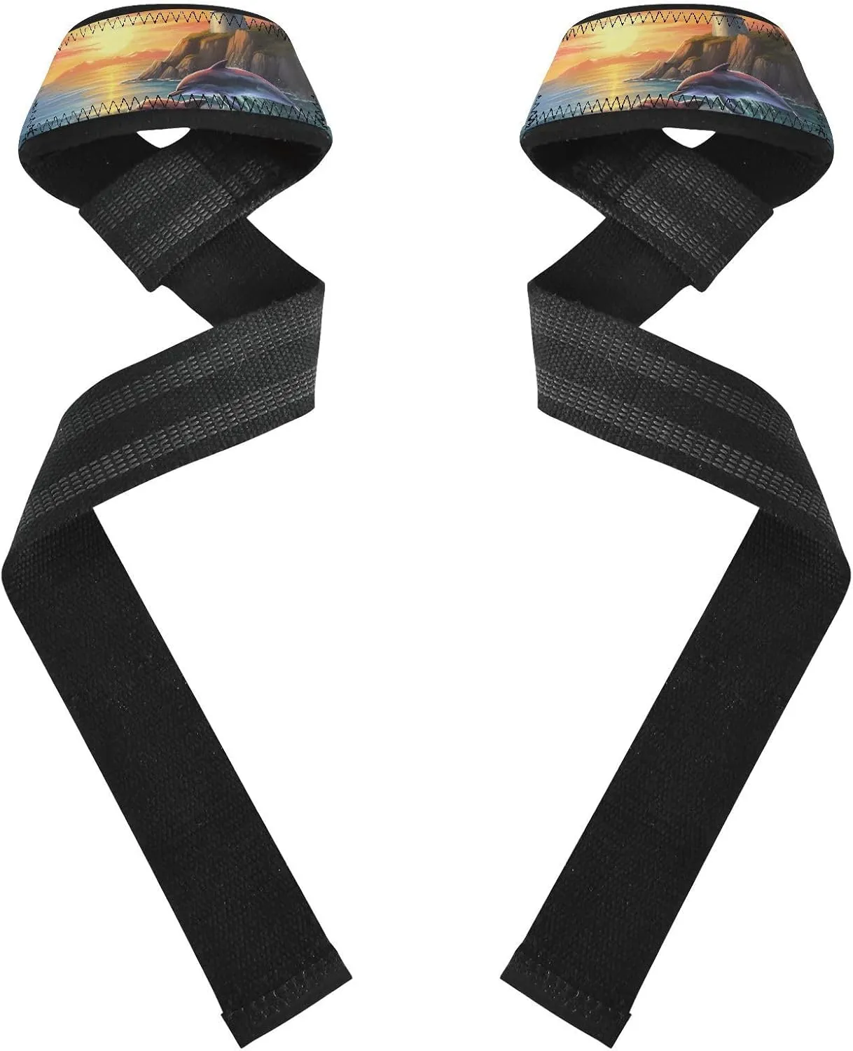 Nander Sunset Dolphin Jumping Wrist Straps for Weightlifting,Lifting Straps with Neoprene Cushioned Wrist Padded and Anti-Skid Silicone for Strength Training,Bodybuilding,Deadlifting