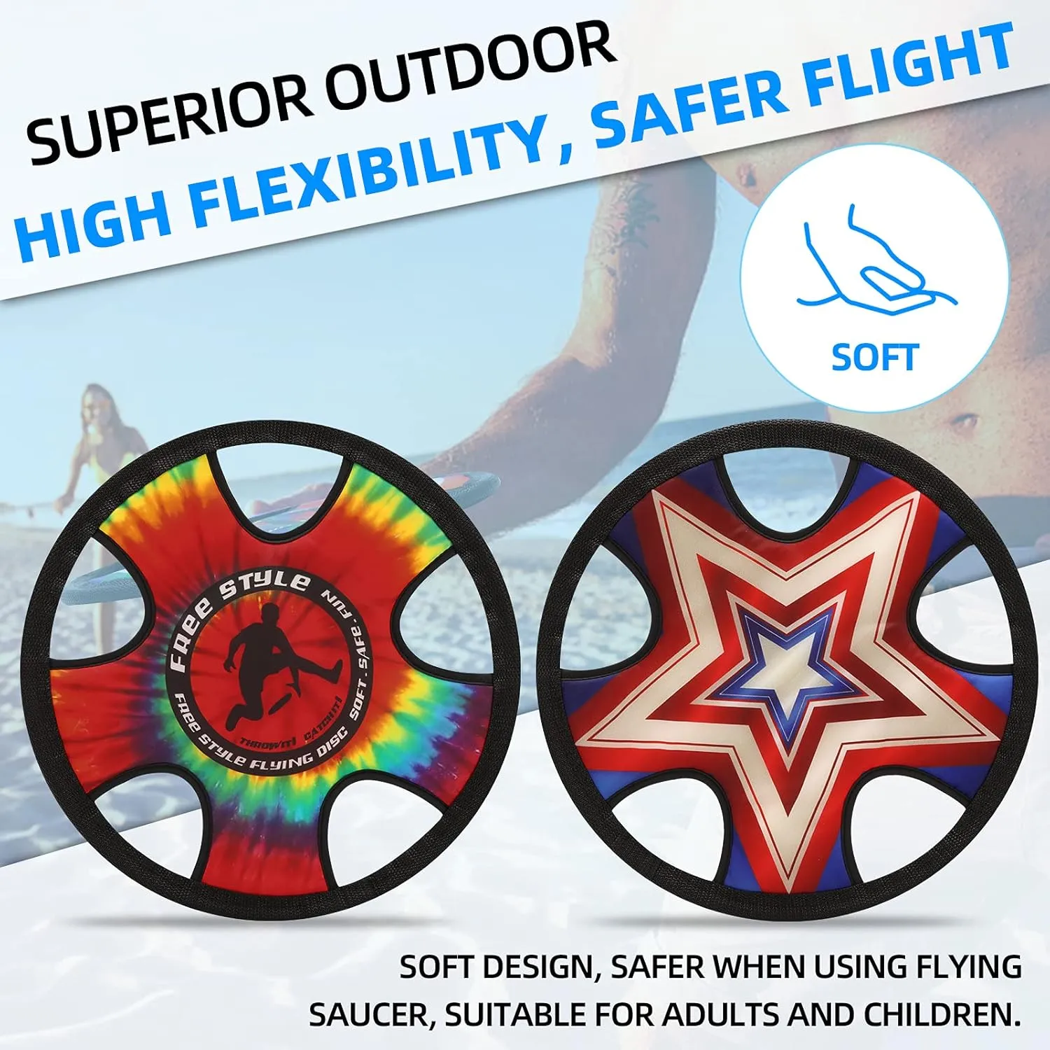Outdoor Two Soft Frisbee Throwing Disc, Flying Disc, Flying Saucer for Man and Woman in Yard, Beach, Lawn, Camping, Pool (Neon Lamp   Shield)