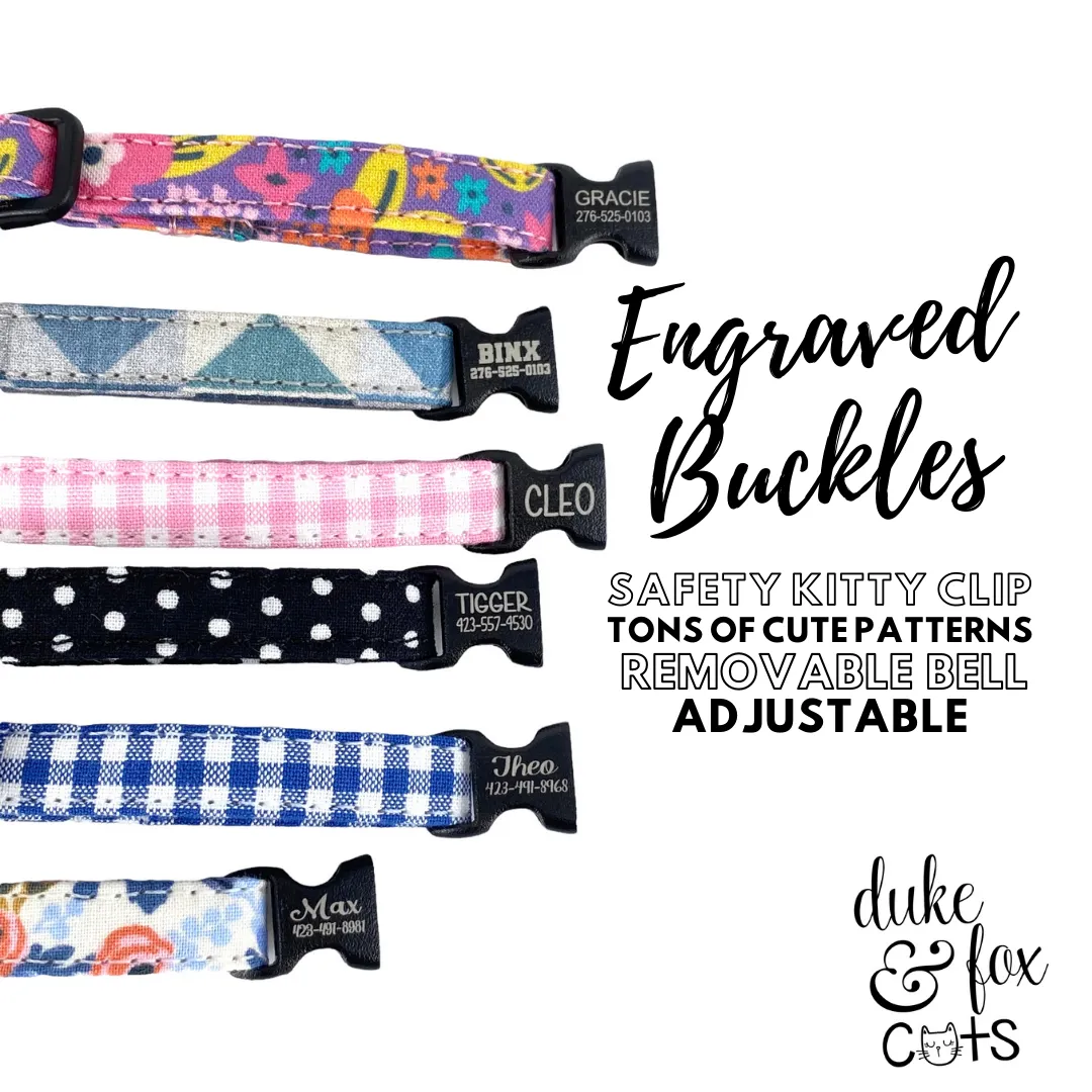 Personalized Cat Collar | Royal Blue Gingham Cat Collar | Duke & Fox®
