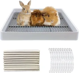 Rabbit Litter Box Guinea Pig Training Pan with Grid Rabbit Litter Pan Pet Toilet Small Animals Potty Tray for Guinea Pigs Chinchillas Rats Dwarf Rabbits Ferret Hedgehogs