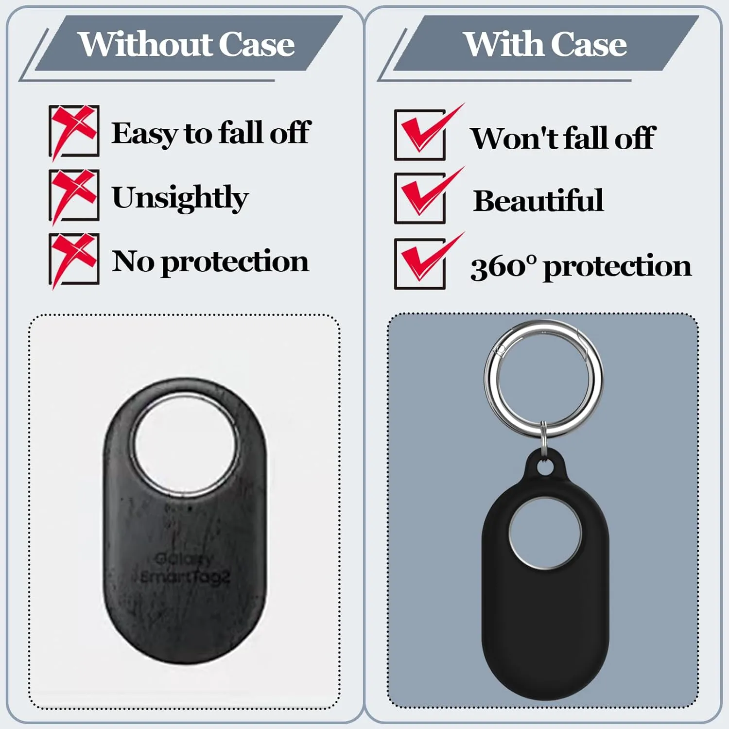Smart Tag 2 Case Compatible with Samsung Smarttag2, Silicone Protective Cover for Samsung Galaxy Smart Tag 2 with Keychain, Anti-Lost GPS Tracker Holder for Keys,Pets,Luggage(2 Pack, Black)