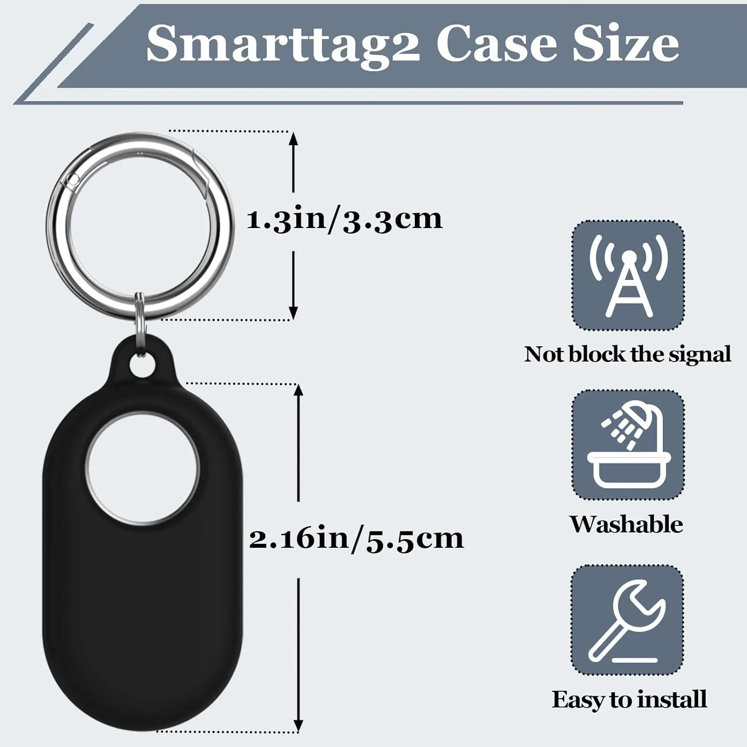 Smart Tag 2 Case Compatible with Samsung Smarttag2, Silicone Protective Cover for Samsung Galaxy Smart Tag 2 with Keychain, Anti-Lost GPS Tracker Holder for Keys,Pets,Luggage(2 Pack, Black)