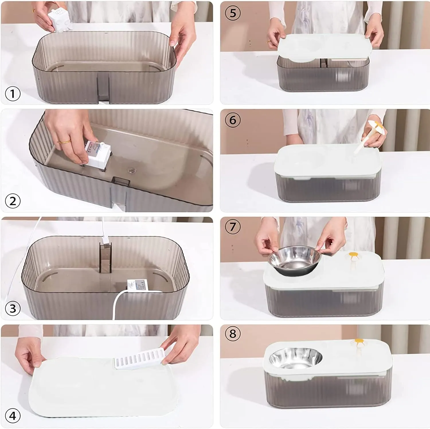 Suertree Cat Water Fountain Food Bowl Stainless Steel, 101oz/3L Automatic Pet Water Fountain, Dog Water Dispenser with Smart Pump 2 Filters for Cats, Dogs, Multiple Pets