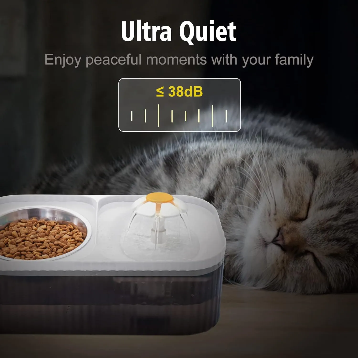 Suertree Cat Water Fountain Food Bowl Stainless Steel, 101oz/3L Automatic Pet Water Fountain, Dog Water Dispenser with Smart Pump 2 Filters for Cats, Dogs, Multiple Pets