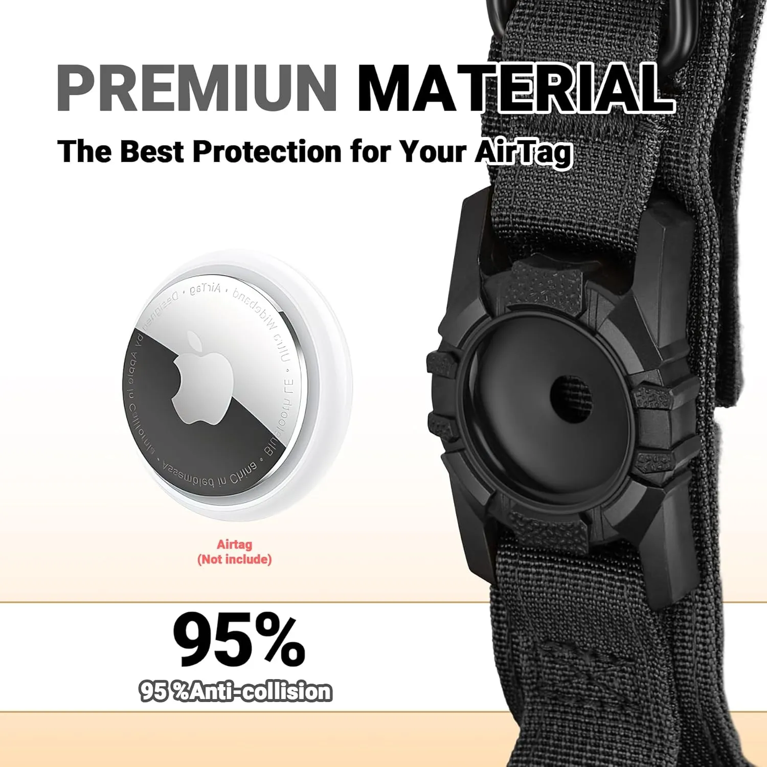 Tactical AirTag Dog Collar - Heavy Duty, Adjustable GPS Collar Compatible with Apple AirTag, with Holder & Control Handle for Medium/Large Dogs [ Black, XL ]