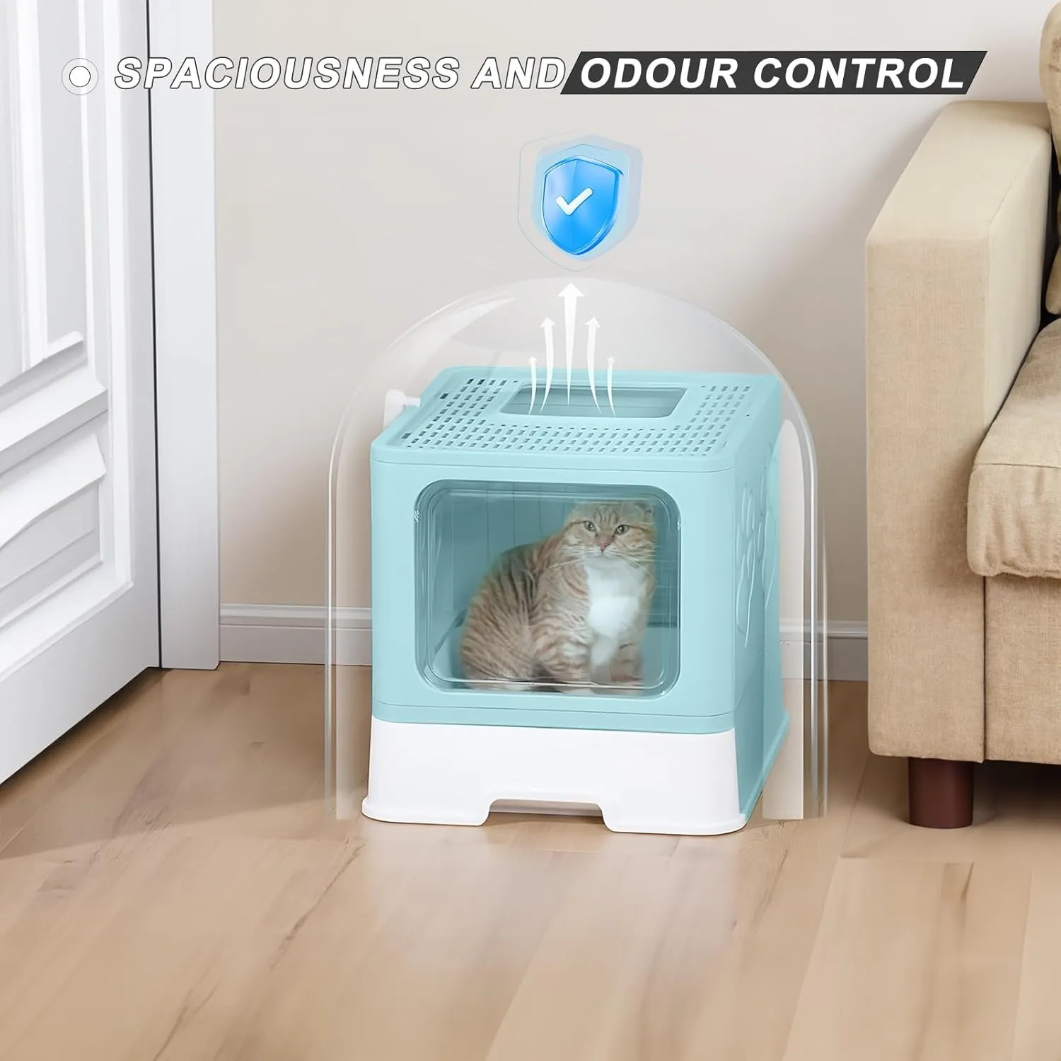 Upgrade Portable Litter Box, Top Entry Cat Box with Lid, No Leakage Kitty Box with Scoop and Mat, Easy Cleaning Cat Box Enclosure(Blue)
