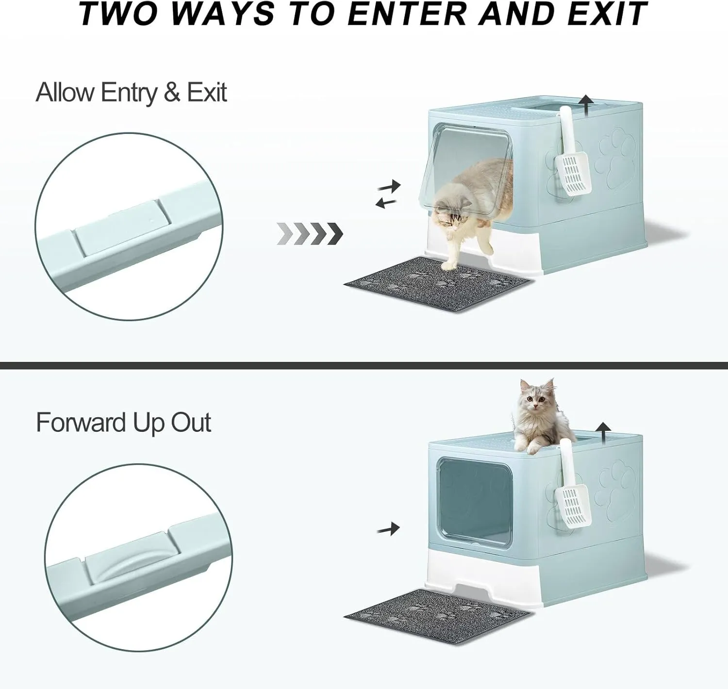 Upgrade Portable Litter Box, Top Entry Cat Box with Lid, No Leakage Kitty Box with Scoop and Mat, Easy Cleaning Cat Box Enclosure(Blue)
