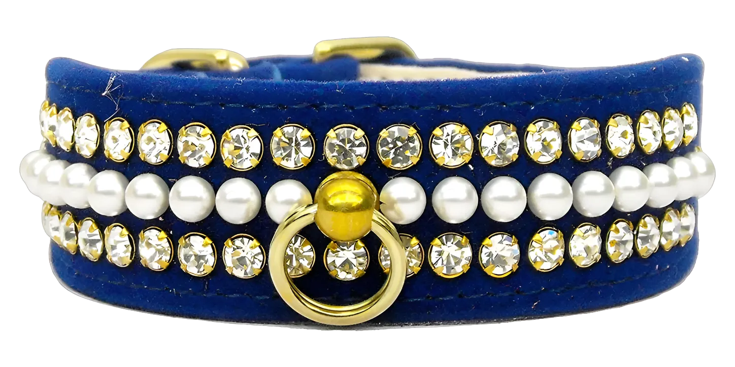 Velvet Mini Pearl & Crystal Dog Collar - Luxury Pet and Puppy Accessory