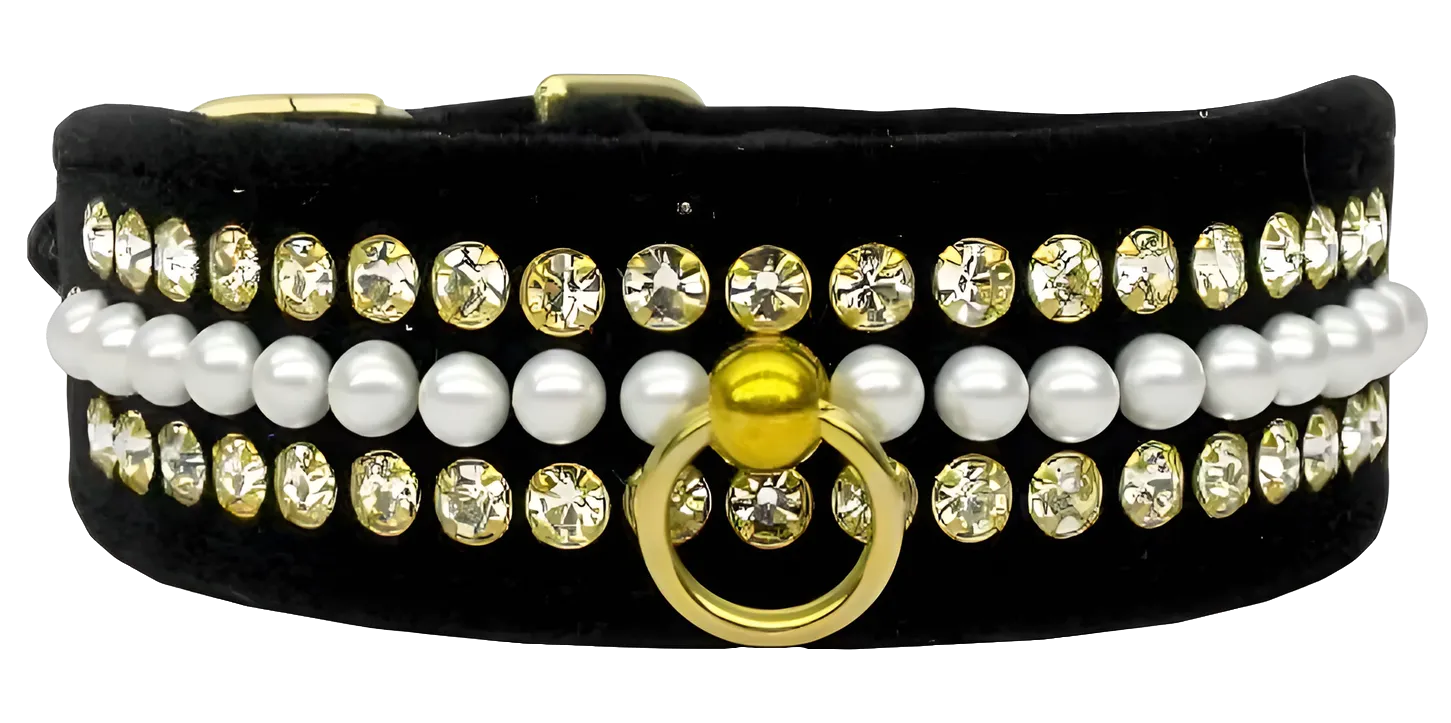 Velvet Mini Pearl & Crystal Dog Collar - Luxury Pet and Puppy Accessory