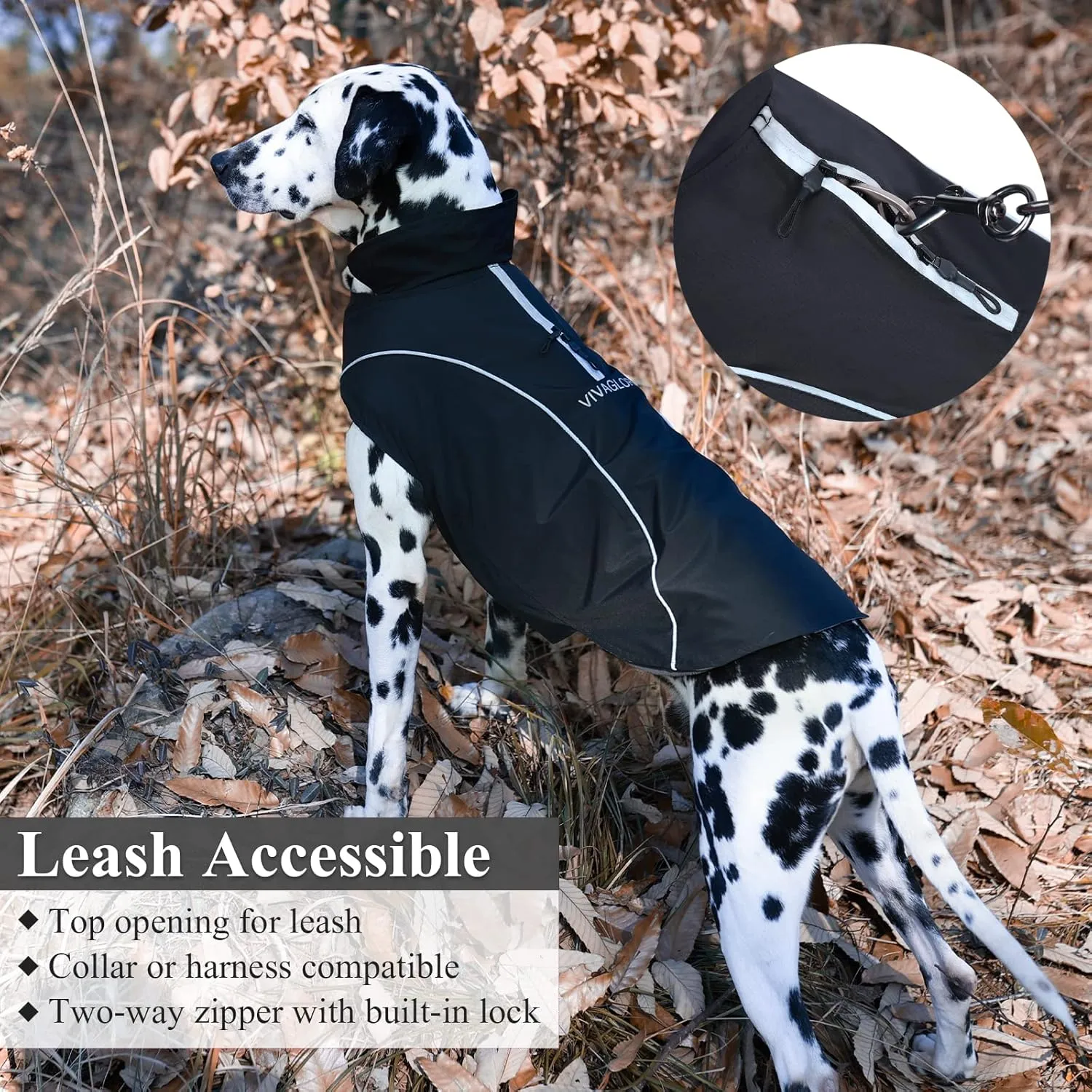 VIVAGLORY 3-in-1 Dog Coats - Lined with Fleece, Reflective Water-Resistant Cold Weather Dog Coats, Wind Breaker, Warm Sweater with Leash Portal
