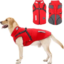 Warm Dog Coat: Winter Jacket With Built-in Harness - Fleece Coat With Reflective Stripes, Waterproof Vest for Cold Weather - Small Medium Large Dogs Red XL