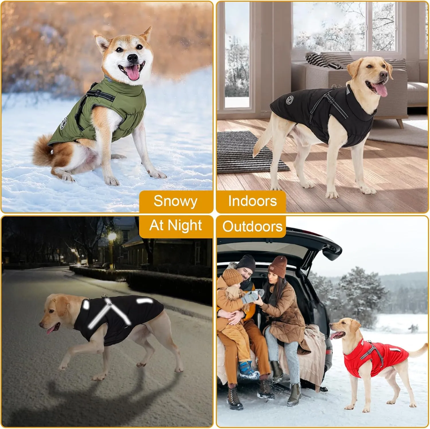 Warm Dog Jacket - Fleece Winter Coat with Built-in Harness, Reflective Stripes, Waterproof Vest for Small to Large Dogs - Navy XL